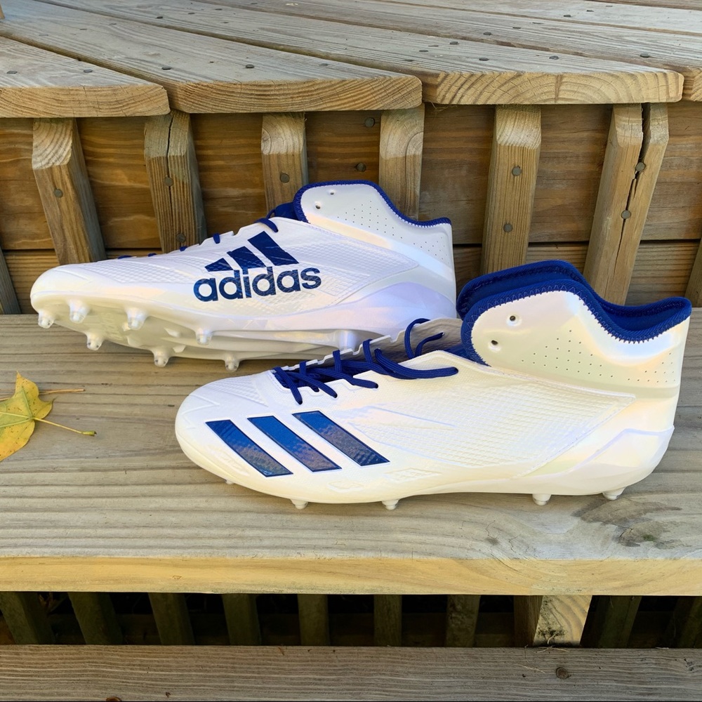 ADIDAS White Royal Blue Football Cleats Sz 16 - Picture 2 of 8